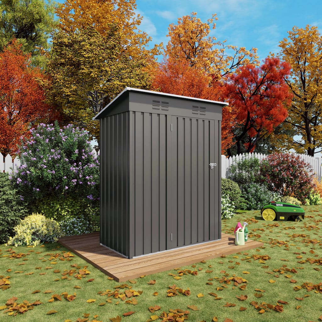 5x3 FT Durable Metal Shed Outdoor Storage Shed with Pitched Roof and Lockable Door, Gray