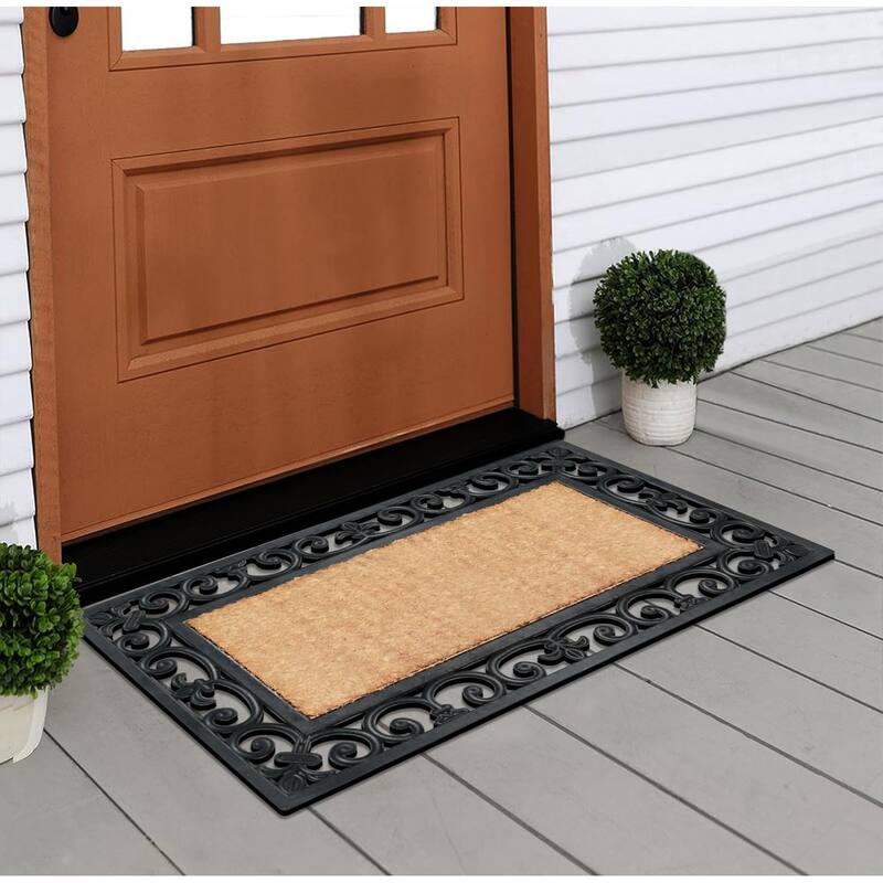 A1HC Rubber and Coir Paisley Border Outdoor Doormat Black - 18"X30"