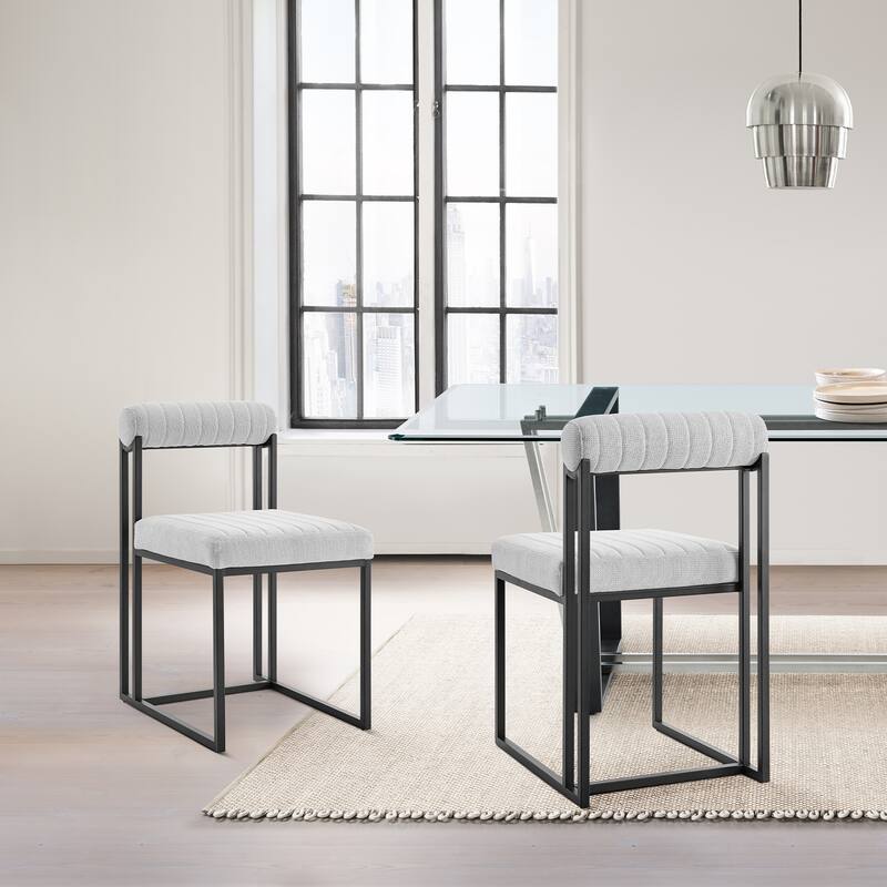 Anastasia Modern Upholstered Metal Dining Chairs - Set of 2 - Light Gray & Black
