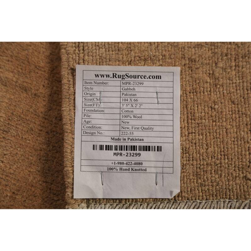 Gold Brown Gabbeh Modern Rug Handmade Wool Carpet - 2'2" x 3'5"