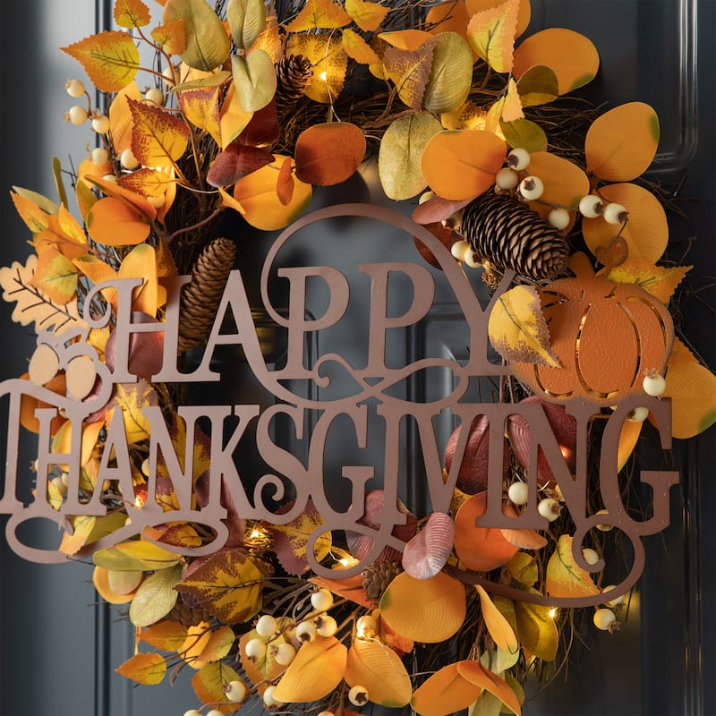 Glitzhome 24"L Fall Metal HAPPY THANKSGIVING / HAPPY HARVEST Wall Decor