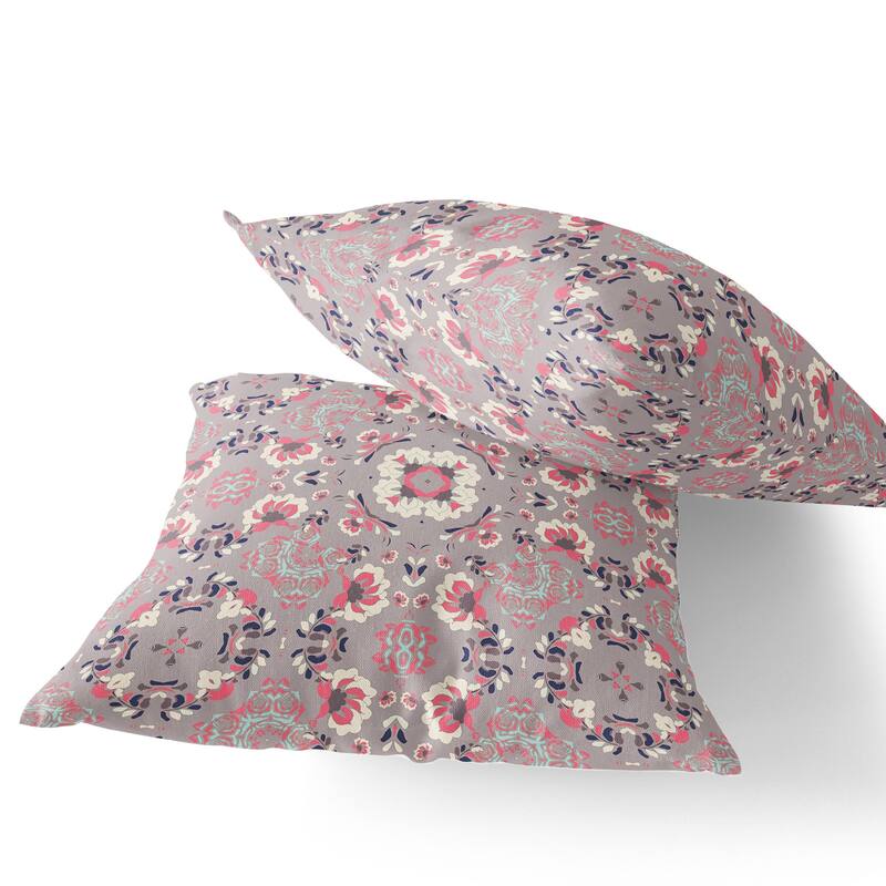 HomeRoots Set of Two 16" X 16" Pink and Ivory Blown Seam Floral Indoor Outdoor Throw Pillow - 16.00' X '16.00' X '5.00