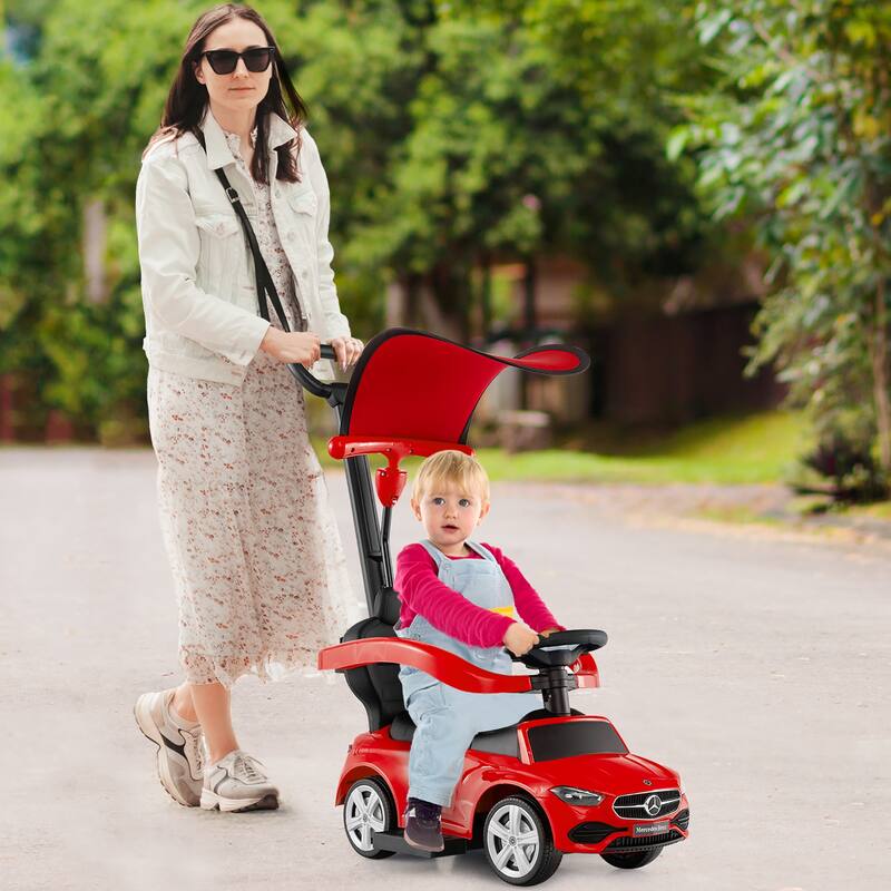 Gymax 3-in-1 Toddler Push Car w/Adjustable Canopy Under Seat Storage