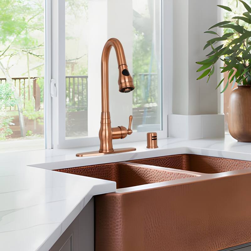 Copper Kitchen Faucet with Single Handle and Pull Down Sprayer