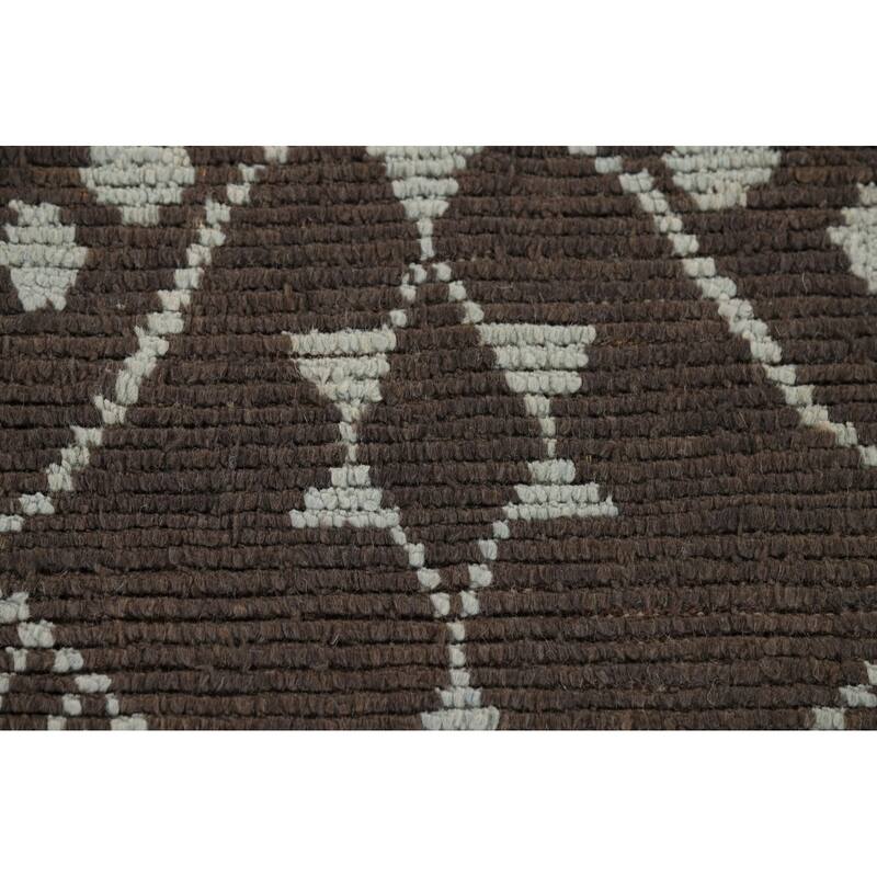 Brown Moroccan Area Rug Handmade Wool Carpet - 8'5" x 12'10"