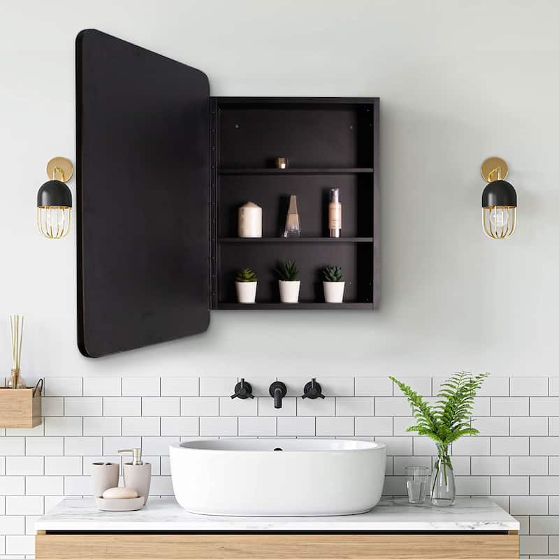 Black Rectangular Framed Surface or Recessed Mount Bathroom Medicine Cabinet with Mirror - 24×30