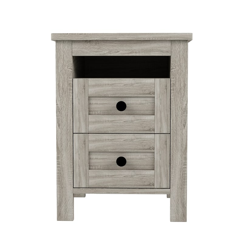 2-Drawer Farmhouse Wooden Nightstand