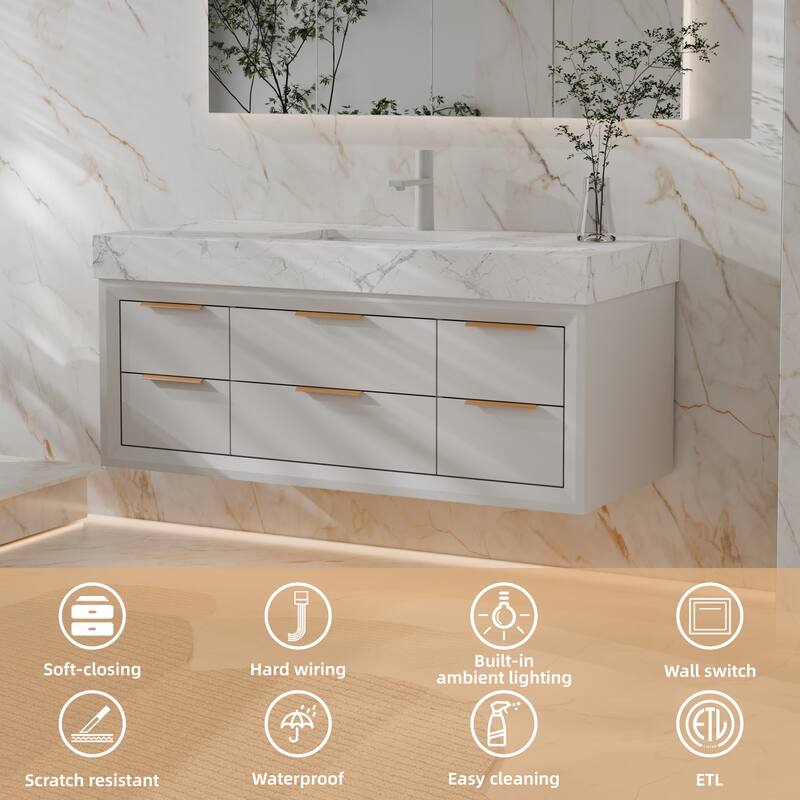 48" Wall-Mount Bathroom Vanity with LED Light. - 48 inch