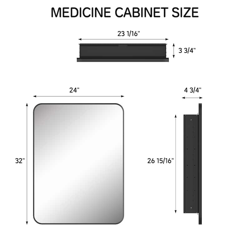 Topcraft Black Wall Mounted Aluminum Framed Medicine Cabinet