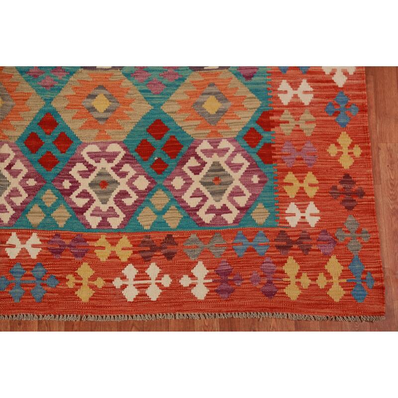 Kilim Oriental Area Rug Hand-Woven Tribal Wool Carpet - 8'2"x 9'8"
