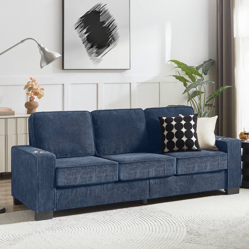 83.86"Corduroy Fabric sofa,Modern Compressed Couch,3-Seater Sofa