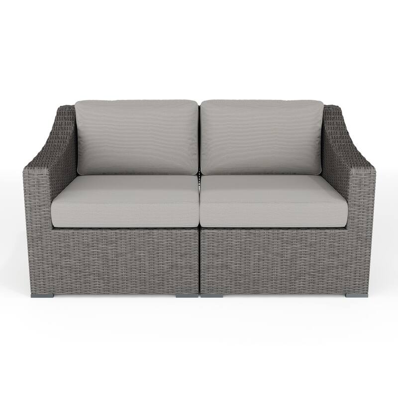 Martha Stewart Outdoor Modular Rattan Wicker Loveseat with All-Weather Cushions - 58"W x 32"D x 30"H