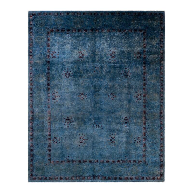 Overton Hand Knotted Wool Vintage Inspired Modern Contemporary Overdyed Blue Area Rug - 8' 0" x 9' 11"