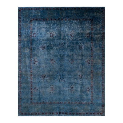 Overton Hand Knotted Wool Vintage Inspired Modern Contemporary Overdyed Blue Area Rug - 8' 0" x 9' 11"