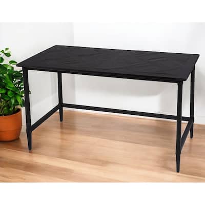 Reclaimed Wood and Black Metal Writing Desk 52.5 Inch Industrial Style Home Office Table