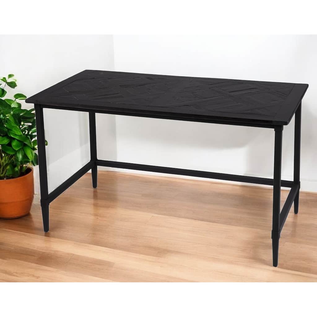 Reclaimed Wood and Black Metal Writing Desk 52.5 Inch Industrial Style Home Office Table