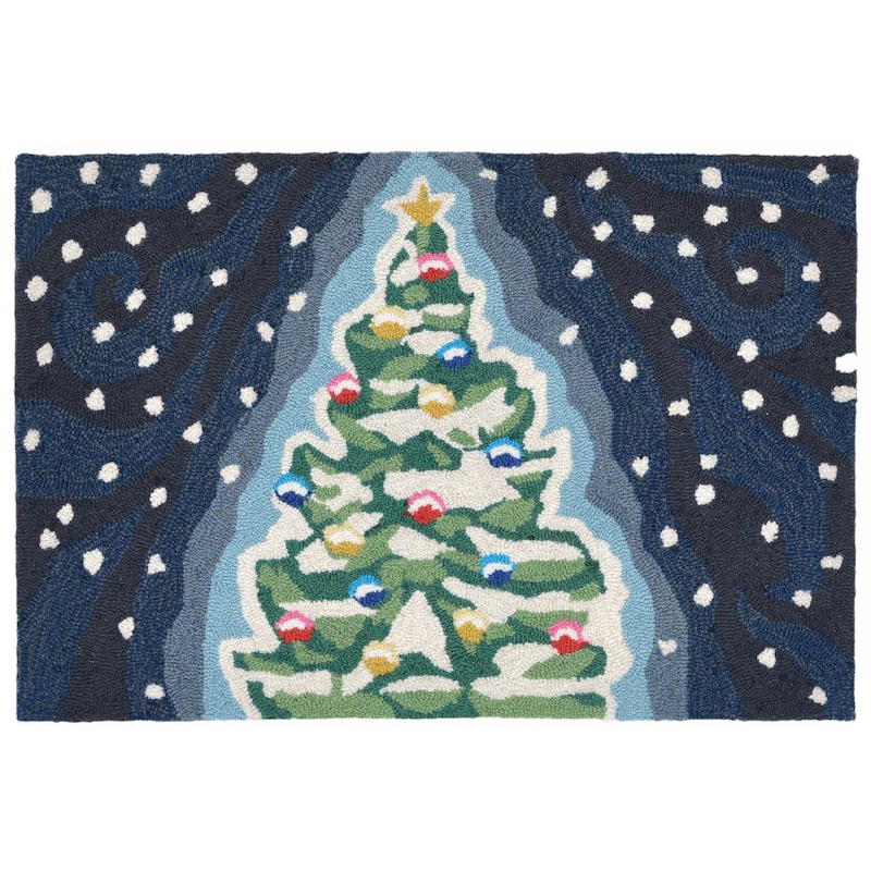 Liora Manne Frontporch Xmas Tree Indoor/Outdoor Rug Midnight 20"X30"