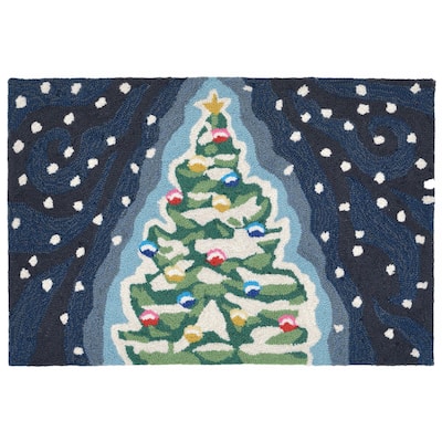 Liora Manne Frontporch Xmas Tree Indoor/Outdoor Rug Midnight 20"X30"
