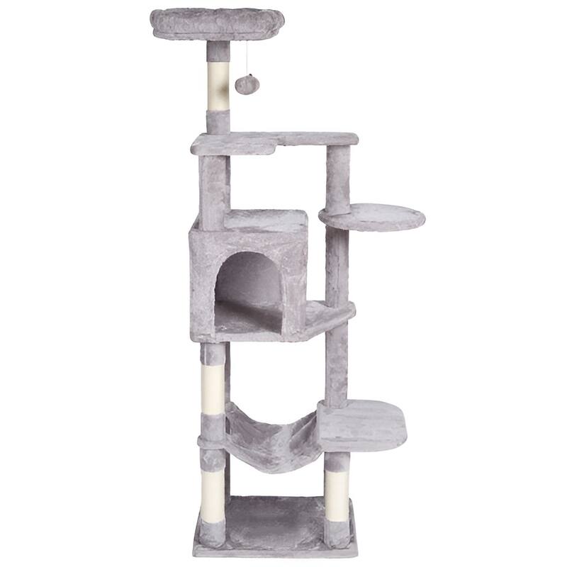 Light Grey Particle Board 7-Layer Cat Tree with Condo and Hammock