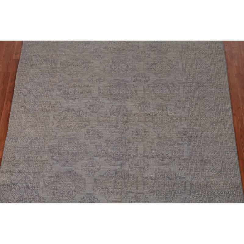 Hand Knotted Oriental 100% Wool Carpet Transitional All-Over Greys & Charcoal Oushak Area Rug - 8' 10'' X 6' 1''