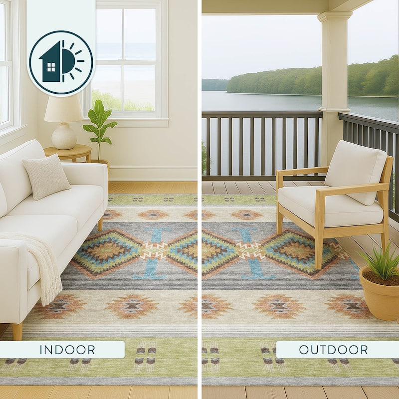 Machine Washable Indoor/ Outdoor Global Chennai Chantille Rug