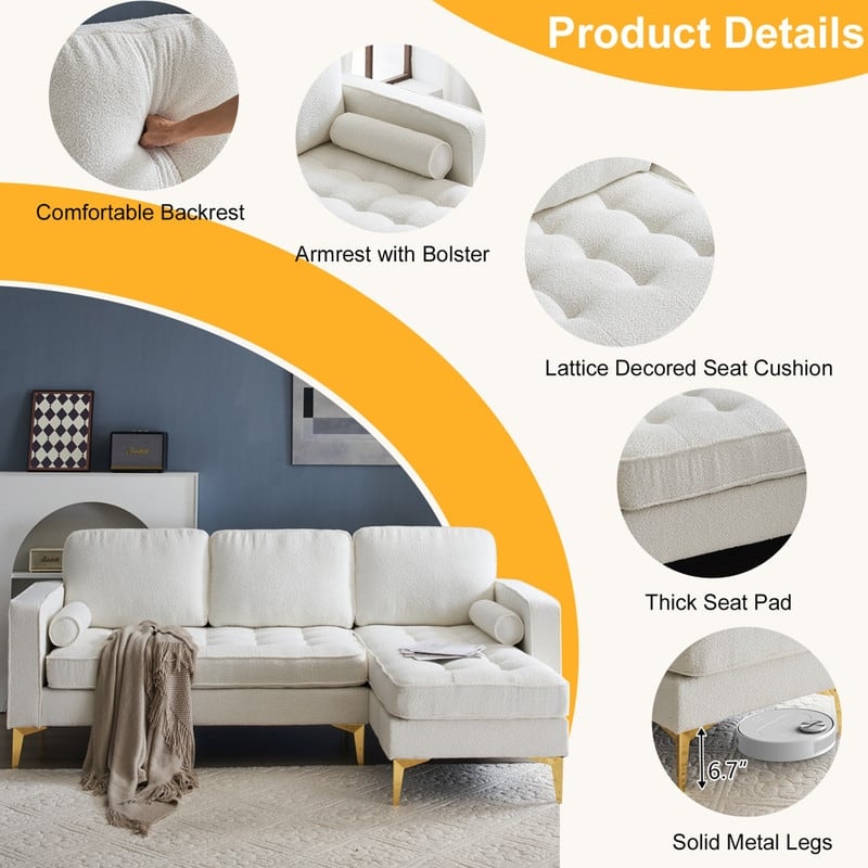 3-Seater Golden Tripod Legs Indoor Modular Sofa