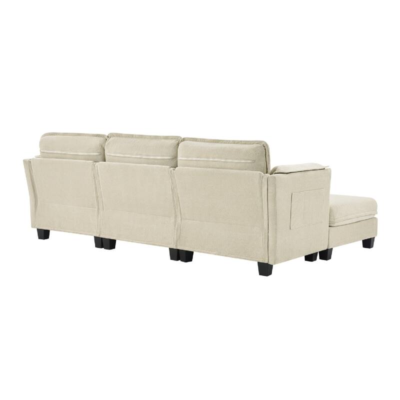 93.5" L-Shaped Cotton-linen Brushed Fabric Sectional Sofa with Ottoman