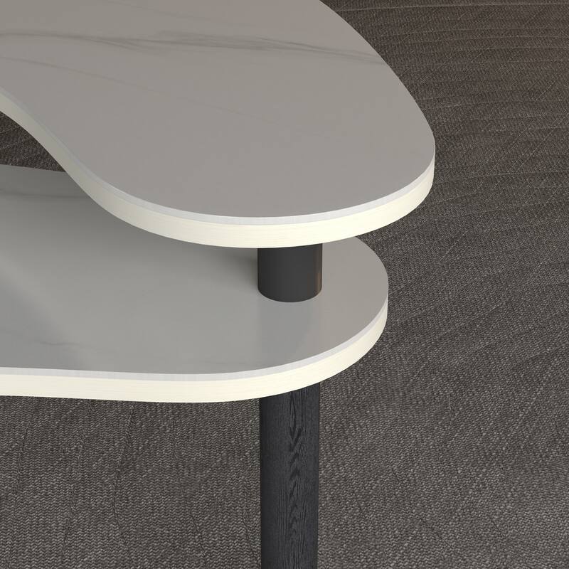 Contemporary rotatable cocktail table with solid rubber wood legs, 360 degree rotating coffee table