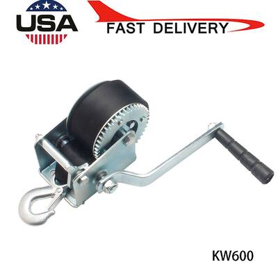 Hand Winch 600-Lbs Hand Crank Strap Gear Polyester Strap ATV Bo-at Trailer