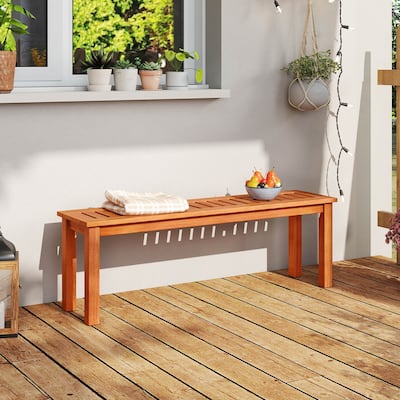 47" Outdoor Wooden Bench 2-Person Outside Chair w/ Slatted Seat