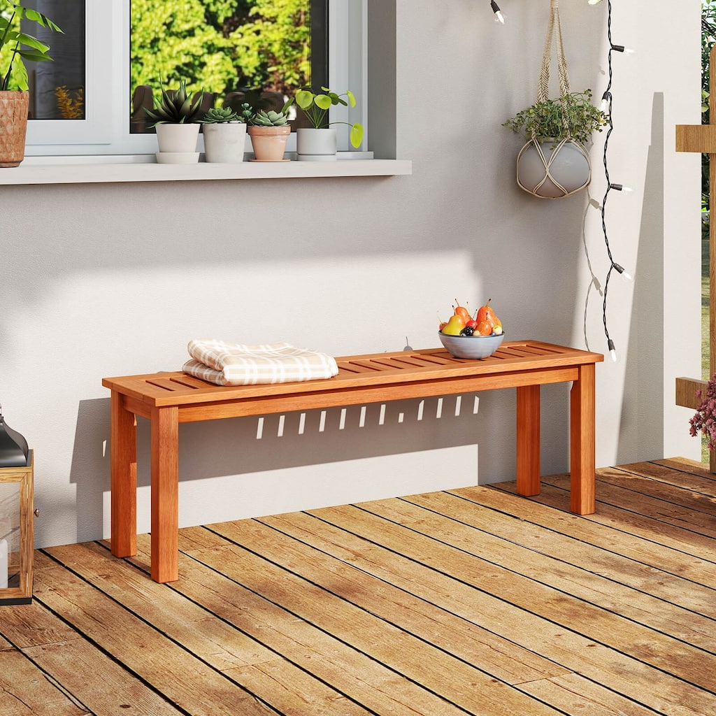 47" Outdoor Wooden Bench 2-Person Outside Chair w/ Slatted Seat