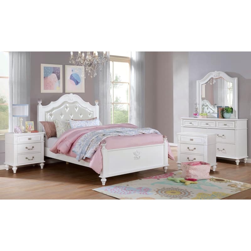 Marais Traditional White Wood 5-piece Panel Bedroom Set with USB Port by Furniture of America - Twin