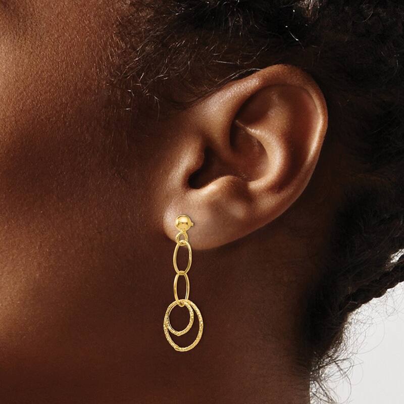 Curata 14k Yellow or White Gold 30x13mm Hammered Textured Dangle Post Earrings