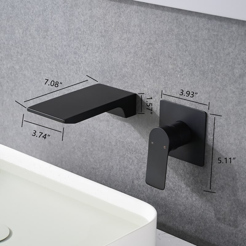 Modern Single Handle Wall Mounted Waterfall Bathroom Sink Faucet with Rough Valve, Splash Proof, Corrosion Proof and Rust Proof