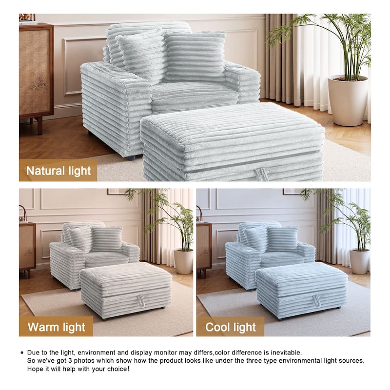 37" W Upholstered Chaise Lounge Accent Chair with Storage Ottoman