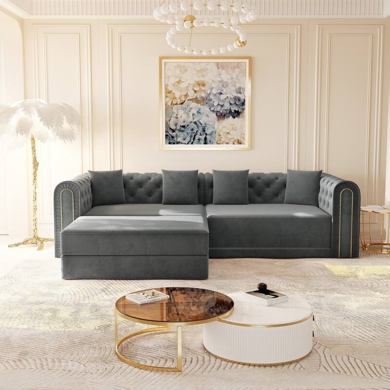 GDFStudio - 90.6" 3-in-1 Convertible Velvet Sleeper Sofa with Movable Ottoman