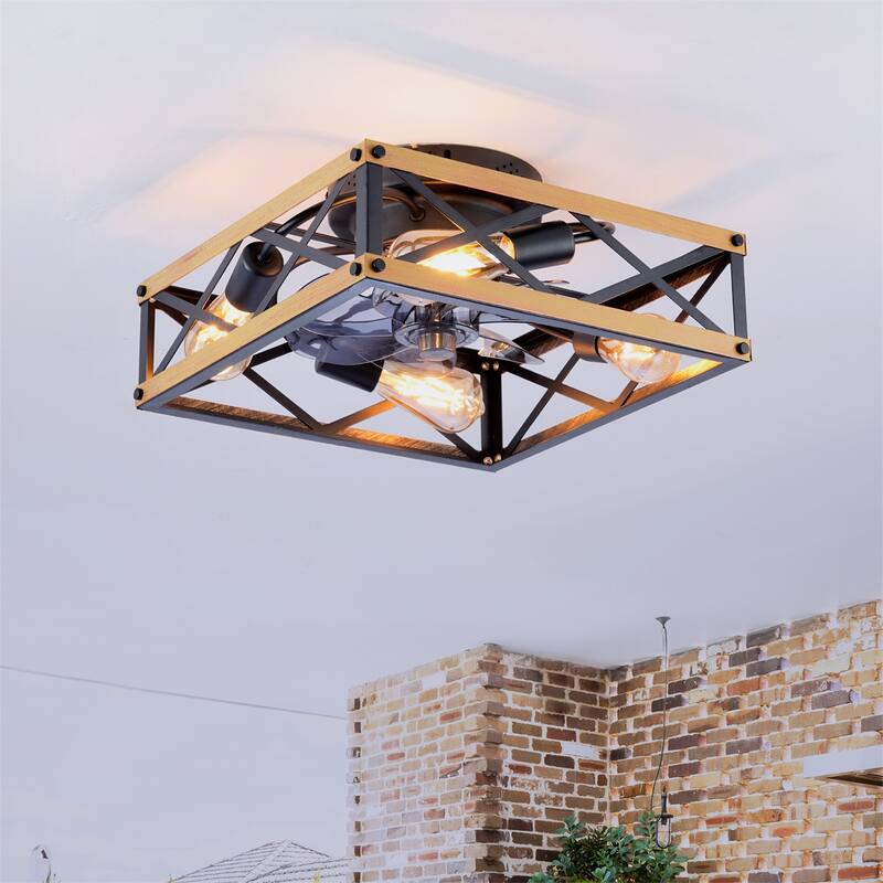 22.6" Flush Mount Ceiling Fan w/ Reversible Motor and Remote Control, NOT Included Bulbs