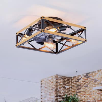 22.6" Flush Mount Ceiling Fan w/ Reversible Motor and Remote Control, NOT Included Bulbs