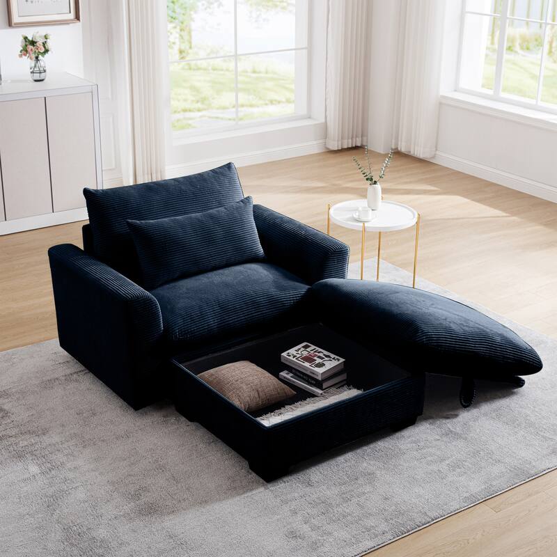 Modern Living Room Chair, Upholstered Fabric Accent Armchair, Corduroy Single Sofa Chair with Ottoman for Office/Bedroom