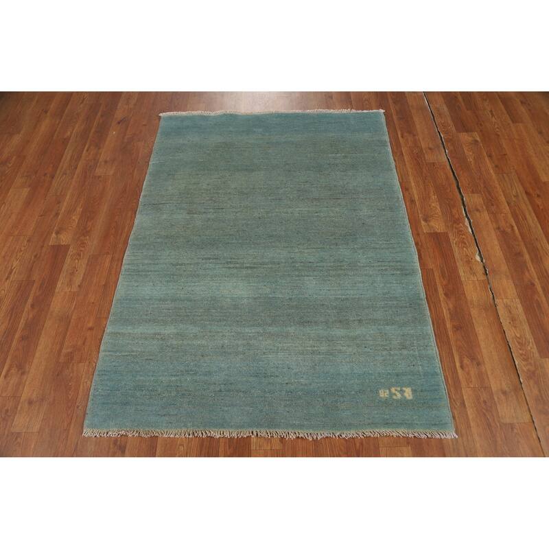 Green Blue Modern Gabbeh Oriental Accent Rug Hand-Knotted Wool Carpet - 3'4" x 4'5"