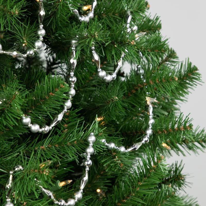 9' Silver Shiny and Matte Beaded Christmas Garland