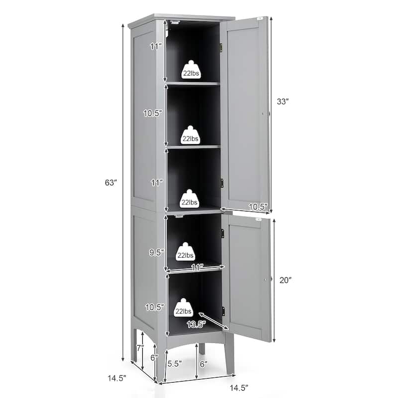 5 Tier Freestanding Tower Cabinet Tall Bathroom Storage Cabinet