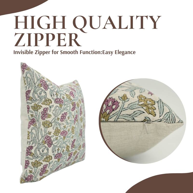 Fabdivine Hand Block Print Floral Pillow Cover Linen Cushion Case for Sofa Guest Room Fall Home Accent Gift, Shehjan