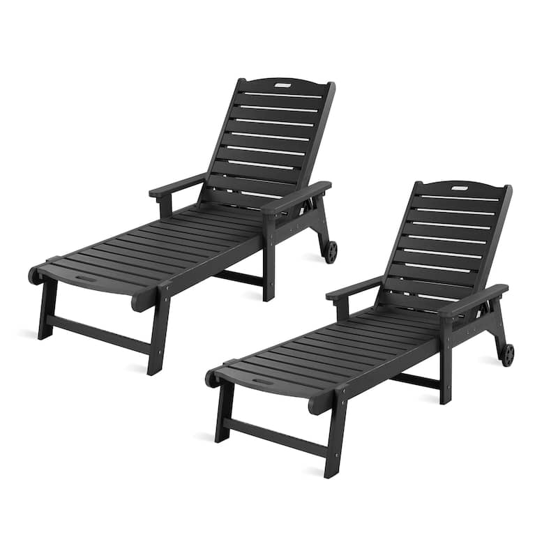 Patio Adjustable Wheeled Chaise Lounge Chairs with Arms for Deck, Backyard, or poolside (Set of 2) - 78.9"L x 24"W x 39.7"H