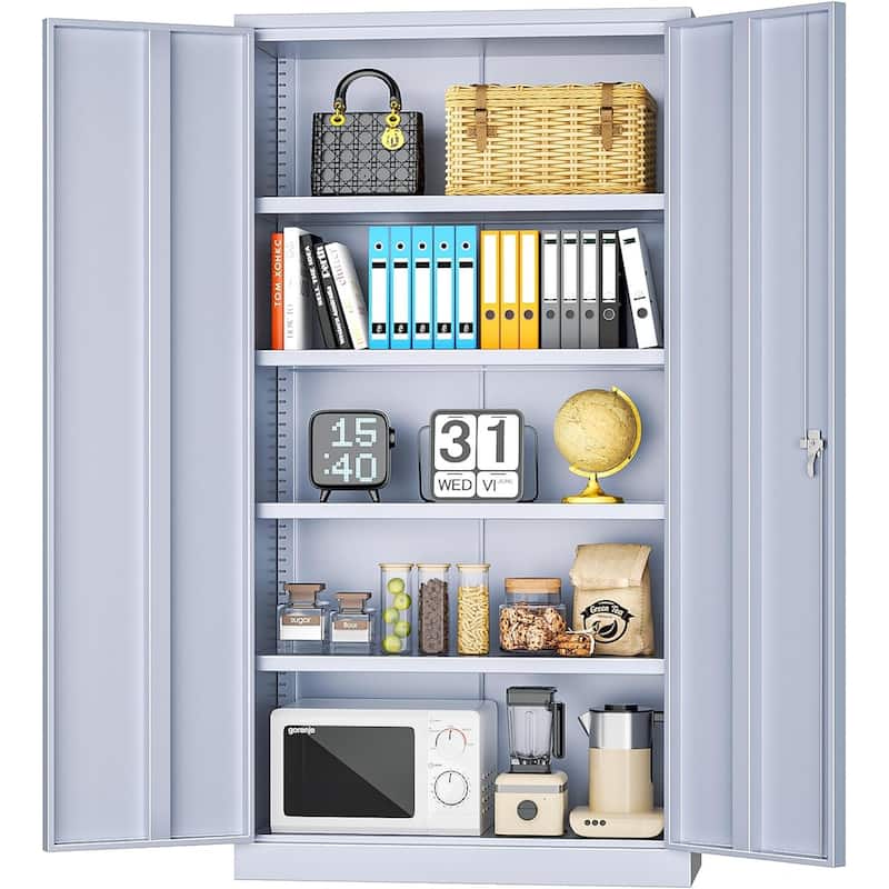 Garage Cabinet Tool Storage Workbenches with Locking Doors and Adjustable Shelves - Cement Grey