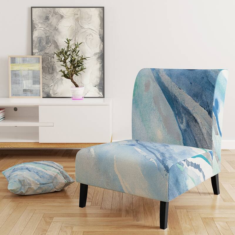 Designart "Blue Silver Spring II" Upholstered Modern Lake House Accent Chair - Arm Chair