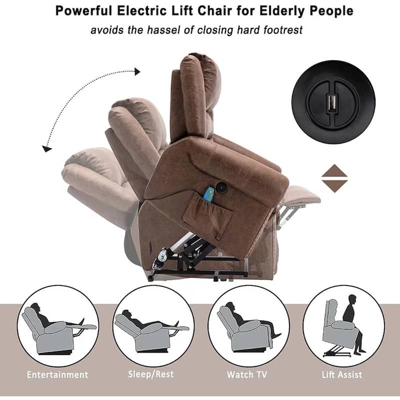 Breathable Rivet Power Lift Recliner Chair with Massage,Heat and USB Port