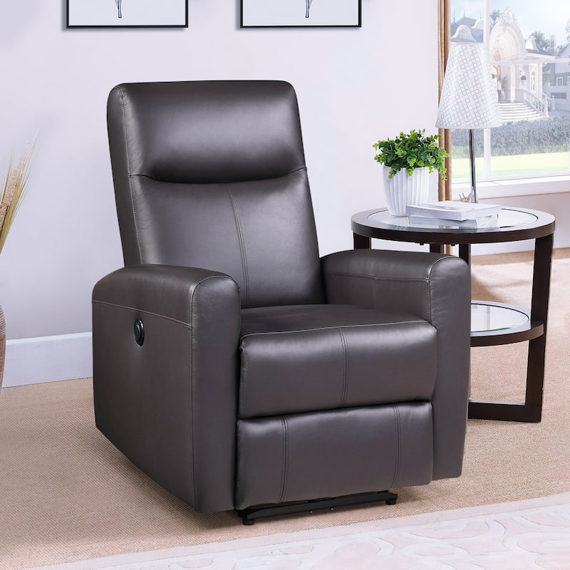 Brown Power Recliner With Square Armrest