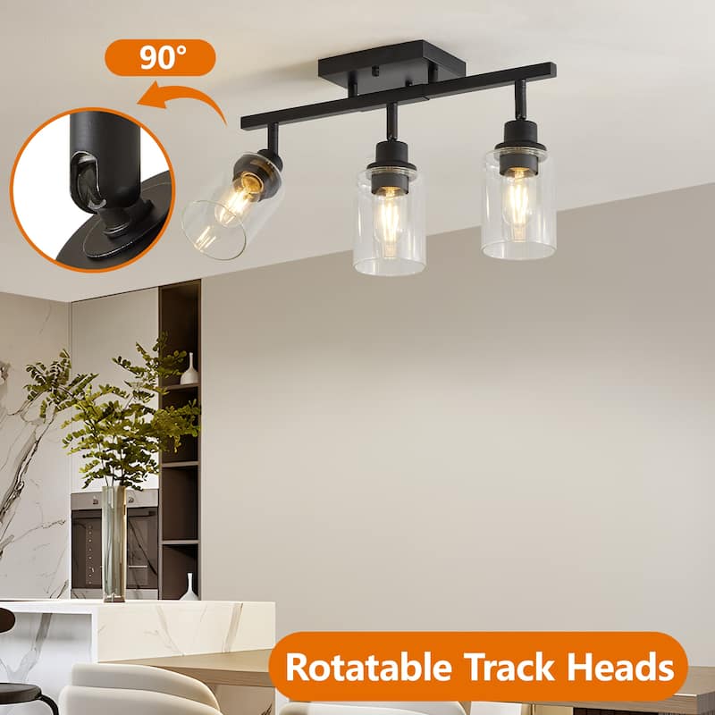 3-Lights Semi Flush Mount Ceiling Light, Adjustable Kitchen Light Fixtures Ceiling Mount with Glass Shades(Bulb Not Included)