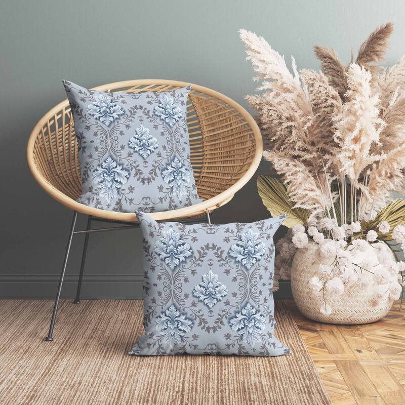 Art Deco Elegance Indoor/Outdoor Reversible Throw Pillow Blue and Brown